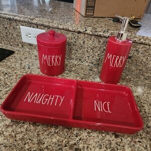 Rae dunn Christmas bathroom set